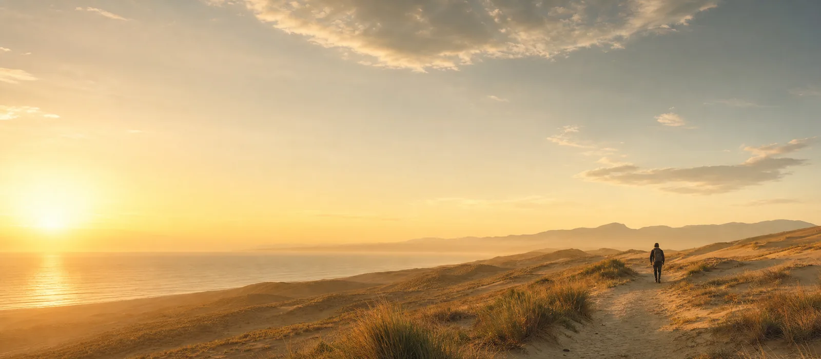 Golden-hour landscape with an open path